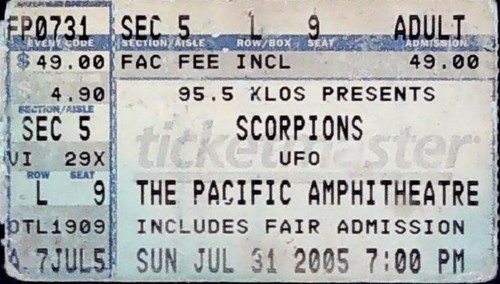 Scorpions ufo ticket - scorpions, stub